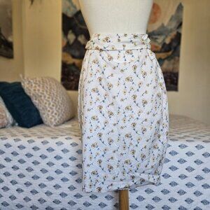 Antonio Melani White Floral Cotton Belted Midi Skirt Size 10 Lined Summer
